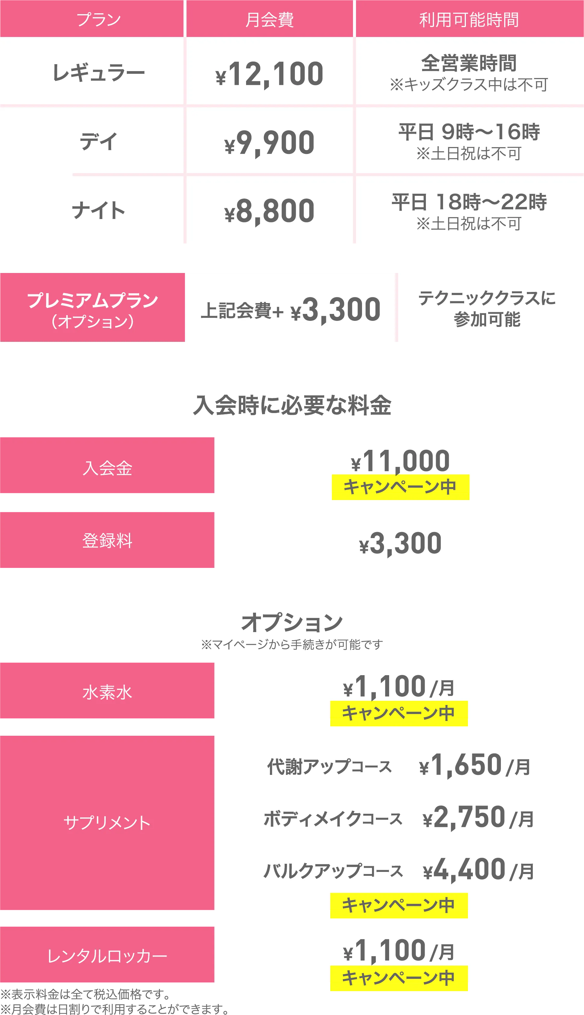 料金表